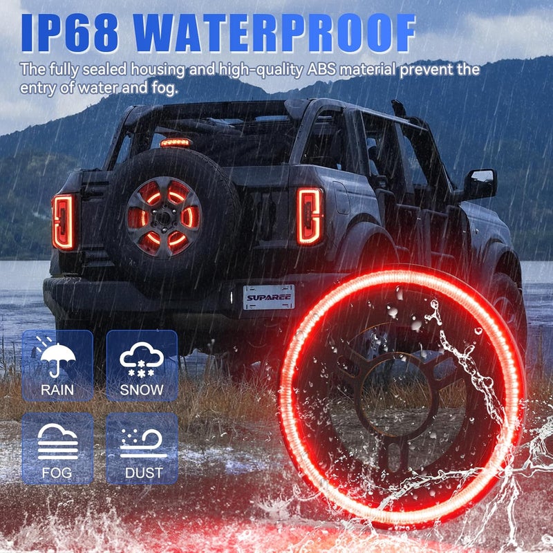 SUPAREE Spare Tire Brake Light Compatible with F-ord Bronco 2/4 Door 2021 2022 2023 2024, Plug and Play Tail Light Rear LED Ring Wheel Light, Red （only not fit 2024 Ford Bronco Raptor） - Image 4
